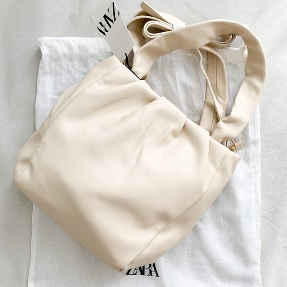 Zara Cream Soft City Bag Faux Leather Shoulder Crossbody - Picture 2 of 5